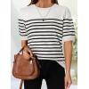 ZESICA Women’s Casual Striped Tops Short Sleeve Crew Neck Ribbed Knit T Shirts Comfy Loose Basic Pullover Sweater(White)