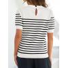 ZESICA Women’s Casual Striped Tops Short Sleeve Crew Neck Ribbed Knit T Shirts Comfy Loose Basic Pullover Sweater(White)