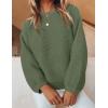 ZESICA Women’s Crew Neck Long Lantern Sleeve Fall 2026 Casual Loose Ribbed Knit Solid Soft Pullover Sweater Tops(Armygreen)