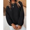 ZESICA Women’s Crew Neck Long Lantern Sleeve Fall 2026 Casual Loose Ribbed Knit Solid Soft Pullover Sweater Tops(Black)