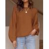 ZESICA Women’s Crew Neck Long Lantern Sleeve Fall 2026 Casual Loose Ribbed Knit Solid Soft Pullover Sweater Tops(Brown)