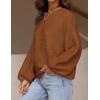 ZESICA Women’s Crew Neck Long Lantern Sleeve Fall 2026 Casual Loose Ribbed Knit Solid Soft Pullover Sweater Tops(Brown)