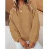 ZESICA Women’s Crew Neck Long Lantern Sleeve Fall 2026 Casual Loose Ribbed Knit Solid Soft Pullover Sweater Tops(Camel)