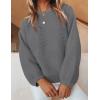 ZESICA Women’s Crew Neck Long Lantern Sleeve Fall 2026 Casual Loose Ribbed Knit Solid Soft Pullover Sweater Tops(Darkgrey)