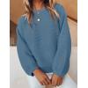 ZESICA Women’s Crew Neck Long Lantern Sleeve Fall 2026 Casual Loose Ribbed Knit Solid Soft Pullover Sweater Tops(Dustyblue)