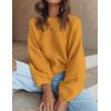 ZESICA Women’s Crew Neck Long Lantern Sleeve Fall 2026 Casual Loose Ribbed Knit Solid Soft Pullover Sweater Tops(Ginger)