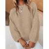 ZESICA Women’s Crew Neck Long Lantern Sleeve Fall 2026 Casual Loose Ribbed Knit Solid Soft Pullover Sweater Tops(Khaki)