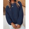 ZESICA Women’s Crew Neck Long Lantern Sleeve Fall 2026 Casual Loose Ribbed Knit Solid Soft Pullover Sweater Tops(Navy)