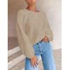 ZESICA Women’s Crew Neck Long Lantern Sleeve Fall 2026 Casual Loose Ribbed Knit Solid Soft Pullover Sweater Tops(Oatmeal)