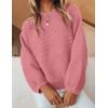 ZESICA Women’s Crew Neck Long Lantern Sleeve Fall 2026 Casual Loose Ribbed Knit Solid Soft Pullover Sweater Tops(Pink)