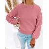 ZESICA Women’s Crew Neck Long Lantern Sleeve Fall 2026 Casual Loose Ribbed Knit Solid Soft Pullover Sweater Tops(Pink)
