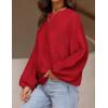 ZESICA Women’s Crew Neck Long Lantern Sleeve Fall 2026 Casual Loose Ribbed Knit Solid Soft Pullover Sweater Tops(Red)