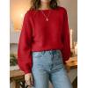 ZESICA Women’s Crew Neck Long Lantern Sleeve Fall 2026 Casual Loose Ribbed Knit Solid Soft Pullover Sweater Tops(Red)