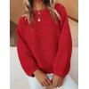 ZESICA Women’s Crew Neck Long Lantern Sleeve Fall 2026 Casual Loose Ribbed Knit Solid Soft Pullover Sweater Tops(Red)