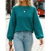 ZESICA Women’s Crew Neck Long Lantern Sleeve Fall 2026 Casual Loose Ribbed Knit Solid Soft Pullover Sweater Tops(Teal)