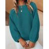 ZESICA Women’s Crew Neck Long Lantern Sleeve Fall 2026 Casual Loose Ribbed Knit Solid Soft Pullover Sweater Tops(Teal)