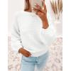 ZESICA Women’s Crew Neck Long Lantern Sleeve Fall 2026 Casual Loose Ribbed Knit Solid Soft Pullover Sweater Tops(White)