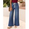 ZESICA Womens Drawstring High Waist Jeans Loose Fit Wide Leg Straight Baggy Trendy Denim Pants with Pockets(Dustyblue)