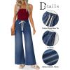 ZESICA Womens Drawstring High Waist Jeans Loose Fit Wide Leg Straight Baggy Trendy Denim Pants with Pockets(Dustyblue)