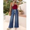 ZESICA Womens Drawstring High Waist Jeans Loose Fit Wide Leg Straight Baggy Trendy Denim Pants with Pockets(Dustyblue)