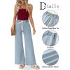 ZESICA Womens Drawstring High Waist Jeans Loose Fit Wide Leg Straight Baggy Trendy Denim Pants with Pockets(Lightblue)