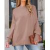 ZESICA Women’s Fall 2026 Casual Long Sleeve Crew Neck Side Slit Oversized Ribbed Knit Pullover Sweater Tops(Almond)