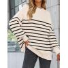 ZESICA Women’s Fall 2026 Casual Long Sleeve Crew Neck Side Slit Oversized Ribbed Knit Pullover Sweater Tops(Apricotstripe)