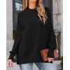 ZESICA Women’s Fall 2026 Casual Long Sleeve Crew Neck Side Slit Oversized Ribbed Knit Pullover Sweater Tops(Black)