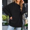 ZESICA Women’s Fall 2026 Casual Long Sleeve Crew Neck Side Slit Oversized Ribbed Knit Pullover Sweater Tops(Black)