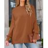 ZESICA Women’s Fall 2026 Casual Long Sleeve Crew Neck Side Slit Oversized Ribbed Knit Pullover Sweater Tops(Caramel)