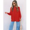 ZESICA Women’s Fall 2026 Casual Long Sleeve Crew Neck Side Slit Oversized Ribbed Knit Pullover Sweater Tops(Firered)