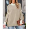 ZESICA Women’s Fall 2026 Casual Long Sleeve Crew Neck Side Slit Oversized Ribbed Knit Pullover Sweater Tops(Greyapricot)