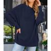 ZESICA Women’s Fall 2026 Casual Long Sleeve Crew Neck Side Slit Oversized Ribbed Knit Pullover Sweater Tops(Navy)