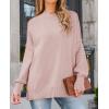 ZESICA Women’s Fall 2026 Casual Long Sleeve Crew Neck Side Slit Oversized Ribbed Knit Pullover Sweater Tops(Pink)
