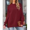 ZESICA Women’s Fall 2026 Casual Long Sleeve Crew Neck Side Slit Oversized Ribbed Knit Pullover Sweater Tops(Wine)