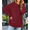 ZESICA Women’s Fall 2026 Casual Long Sleeve Crew Neck Side Slit Oversized Ribbed Knit Pullover Sweater Tops(Wine)
