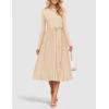 ZESICA Women’s Fall Long Sleeve Midi Dress 2025 Casual Crewneck Knit Belted Pleated A Line Flowy Party Dresses(Apricot)