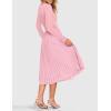 ZESICA Women’s Fall Long Sleeve Midi Dress 2025 Casual Crewneck Knit Belted Pleated A Line Flowy Party Dresses(Light Pink)