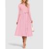 ZESICA Women’s Fall Long Sleeve Midi Dress 2025 Casual Crewneck Knit Belted Pleated A Line Flowy Party Dresses(Light Pink)