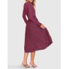 ZESICA Women’s Fall Long Sleeve Midi Dress 2025 Casual Crewneck Knit Belted Pleated A Line Flowy Party Dresses(Purple Red)