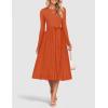 ZESICA Women’s Fall Long Sleeve Midi Dress 2025 Casual Crewneck Knit Belted Pleated A Line Flowy Party Dresses(Rust)
