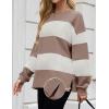 ZESICA Women’s Fall Sweatshirt Tops Crewneck Long Sleeve Loose Oversized Striped Fleece Pullover 2026 Clothes(Almond)