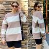 ZESICA Women’s Fall Sweatshirt Tops Crewneck Long Sleeve Loose Oversized Striped Fleece Pullover 2026 Clothes(Almond)