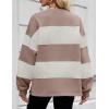 ZESICA Women’s Fall Sweatshirt Tops Crewneck Long Sleeve Loose Oversized Striped Fleece Pullover 2026 Clothes(Almond)