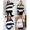 ZESICA Women’s Fall Sweatshirt Tops Crewneck Long Sleeve Loose Oversized Striped Fleece Pullover 2026 Clothes(Apricot)
