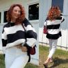 ZESICA Women’s Fall Sweatshirt Tops Crewneck Long Sleeve Loose Oversized Striped Fleece Pullover 2026 Clothes(Black)