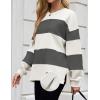 ZESICA Women’s Fall Sweatshirt Tops Crewneck Long Sleeve Loose Oversized Striped Fleece Pullover 2026 Clothes(Grey)