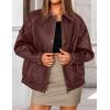 ZESICA Women’s Faux Leather Jacket Oversized Zipper Motorcycle Coats 2026 Spring Fashion Trendy Clothes Outfits(Wine)