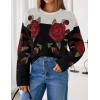 ZESICA Women’s Floral Oversized Sweaters 2026 Fall Crewneck Long Sleeve Casual Chunky Knit Pullover Sweater Tops(Black)