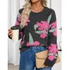 ZESICA Women’s Floral Oversized Sweaters 2026 Fall Crewneck Long Sleeve Casual Chunky Knit Pullover Sweater Tops(Carbon Grey)